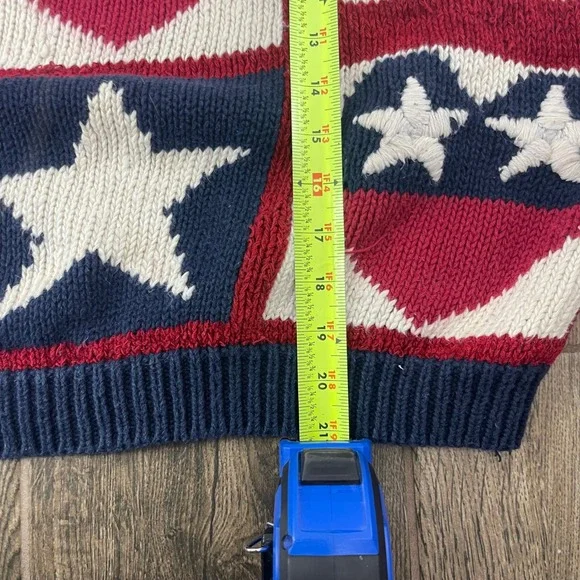 VTG 90s Grunge Thrashed Patriotic Sweater M American Flag Stars Stripes Knit - Picture 8 of 11